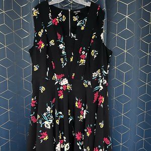City Chic Lyra Fit & Flare Dress (Black/Floral) (Size 20)
